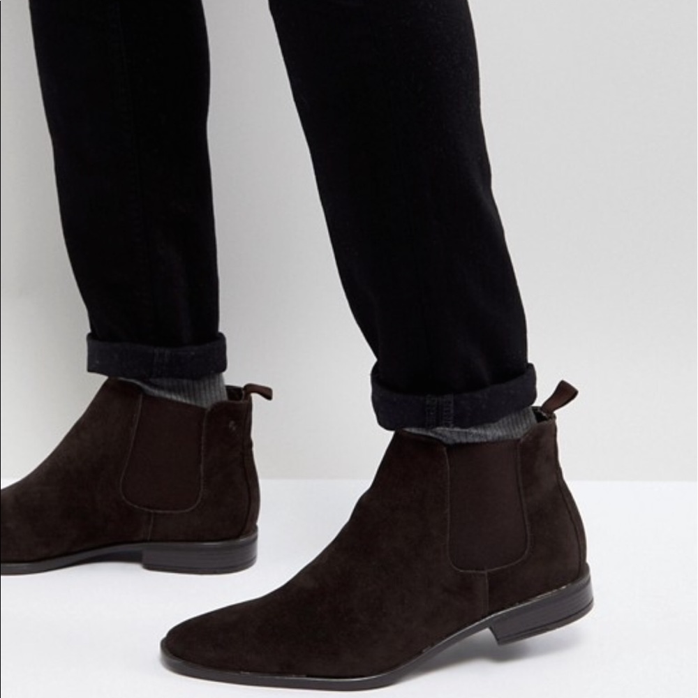 New Look Faux Suede Chelsea Boots In Dark Brown